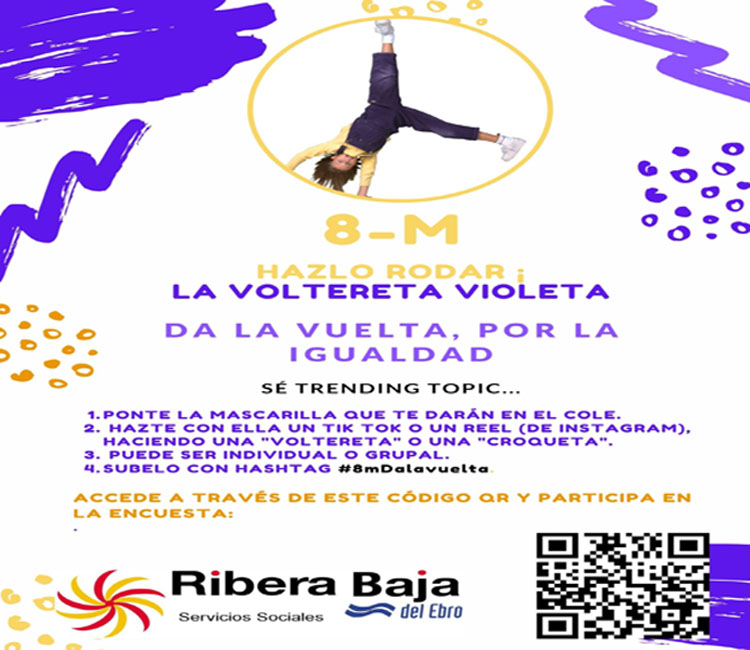 Desde los Servicios Sociales de la Comarca de la Ribera Baja del Ebro y con motivo del 8M, se va a realizar la campaña